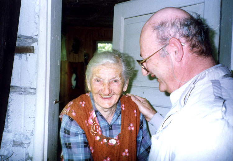 Survivor, Dr. Mordechai (Ferdinand) Berger, visiting his rescuer, Maria Chomova, many years later in her home