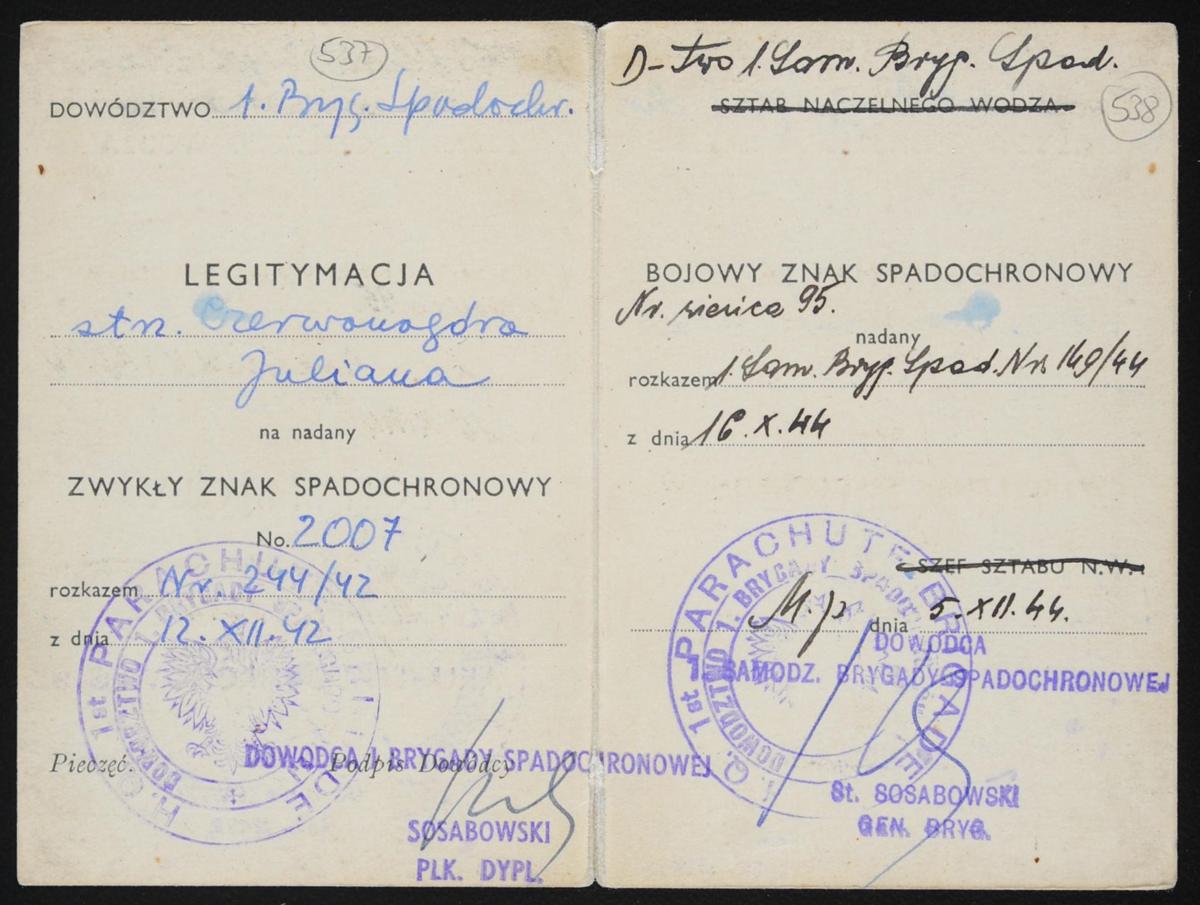 A document from Julian Czerwonogora’s service in the 1st Polish Independent Parachute Brigade under British command