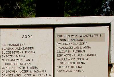 The names of Władysław and Stanisław Swierczewski inscribed on the Wall of Honor in the Garden of the Righteous at Yad Vashem