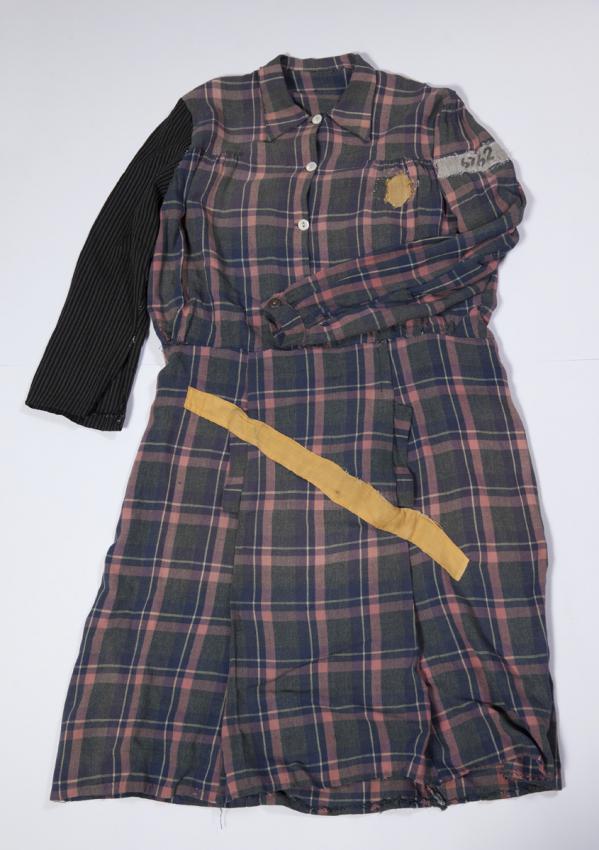 Dress worn by Genia Dvorkin in labor camps in Estonia and Germany