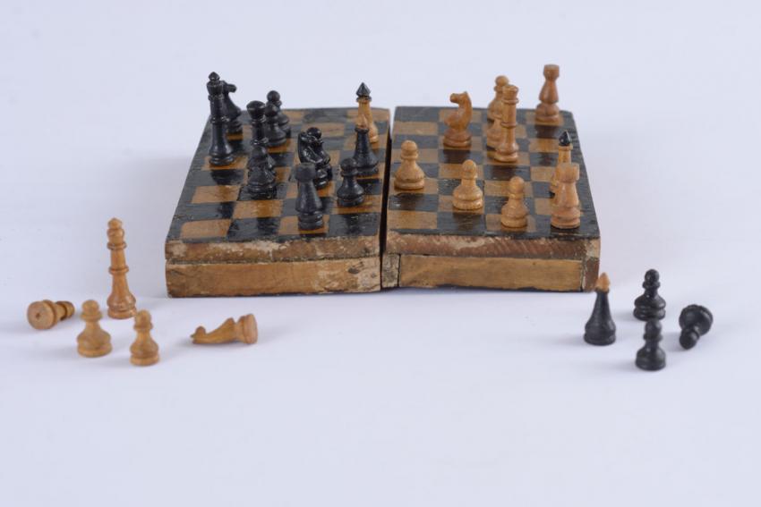 Chess pieces made by Yisrael & Yitzhak Roth and Aryeh Klein in the detainment camp in Cyprus